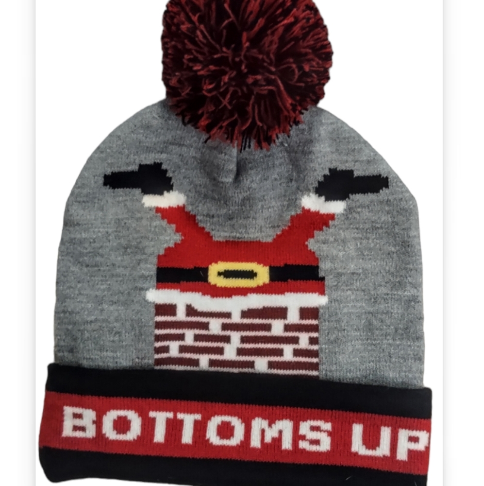 Bottoms Up knit santa hat beanie  Holiday party. Top off ur Ugly sweater. Unisex - Picture 1 of 4